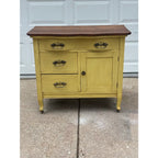 Antique Painted Oak Farmhouse Serpentine Nightstand Cabinet Commodes- A Pair