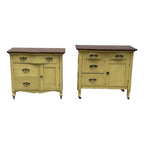 Antique Painted Oak Farmhouse Serpentine Nightstand Cabinet Commodes- A Pair