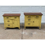 Antique Painted Oak Farmhouse Serpentine Nightstand Cabinet Commodes- A Pair