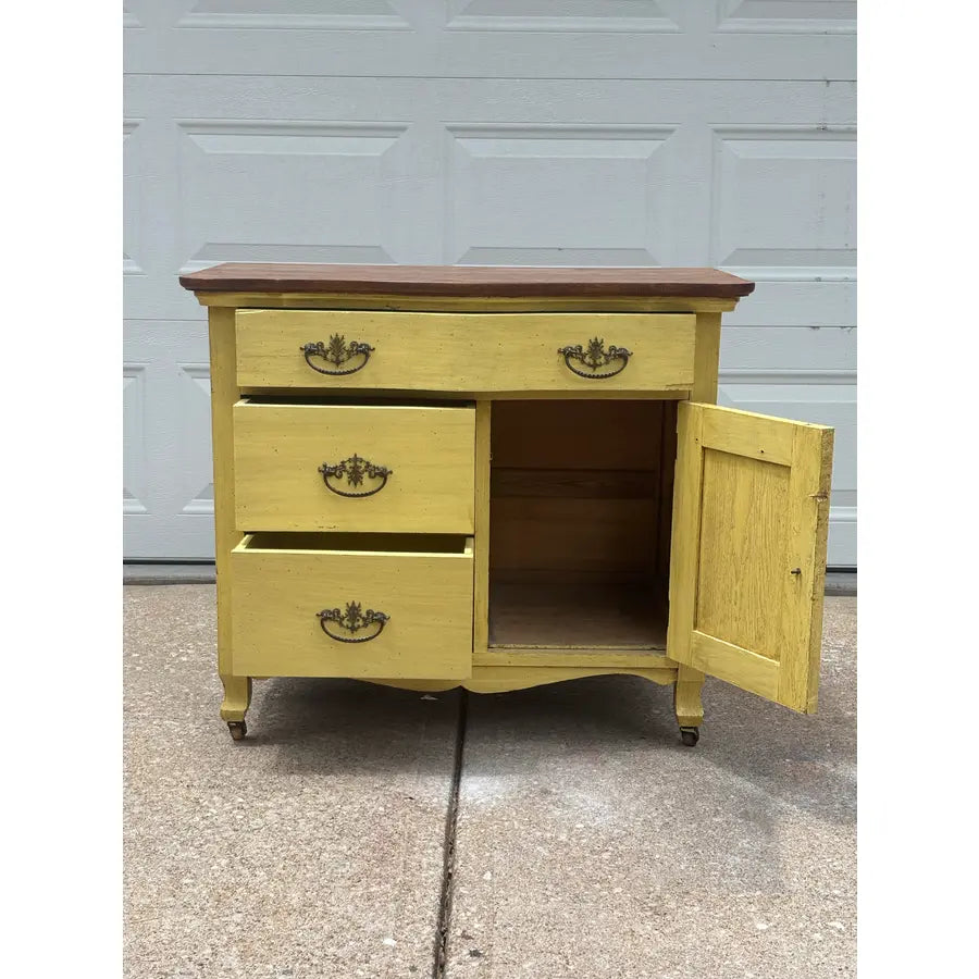 Antique Painted Oak Farmhouse Serpentine Nightstand Cabinet Commodes- A Pair