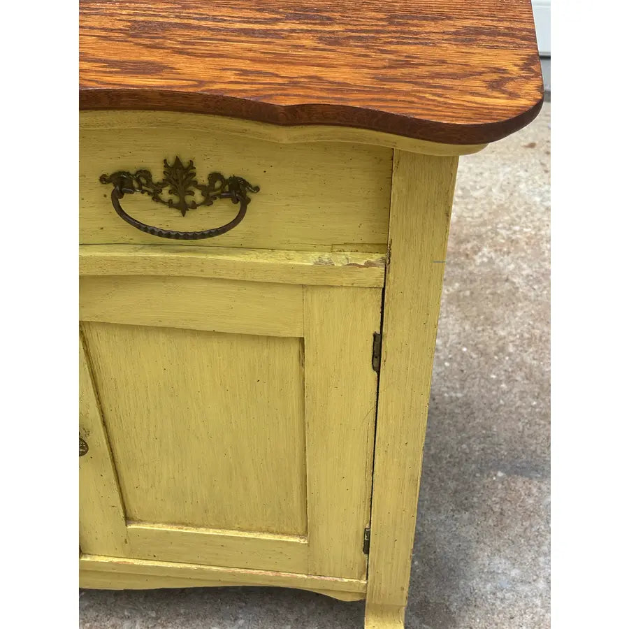 Antique Painted Oak Farmhouse Serpentine Nightstand Cabinet Commodes- A Pair