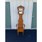 Antique Tall Tiger Oak Hall Seat With Mirror
