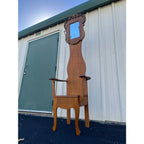 Antique Tall Tiger Oak Hall Seat With Mirror