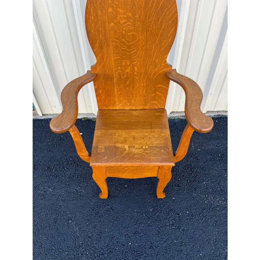 Antique Tall Tiger Oak Hall Seat With Mirror
