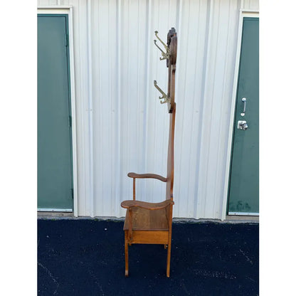 Antique Tall Tiger Oak Hall Seat With Mirror