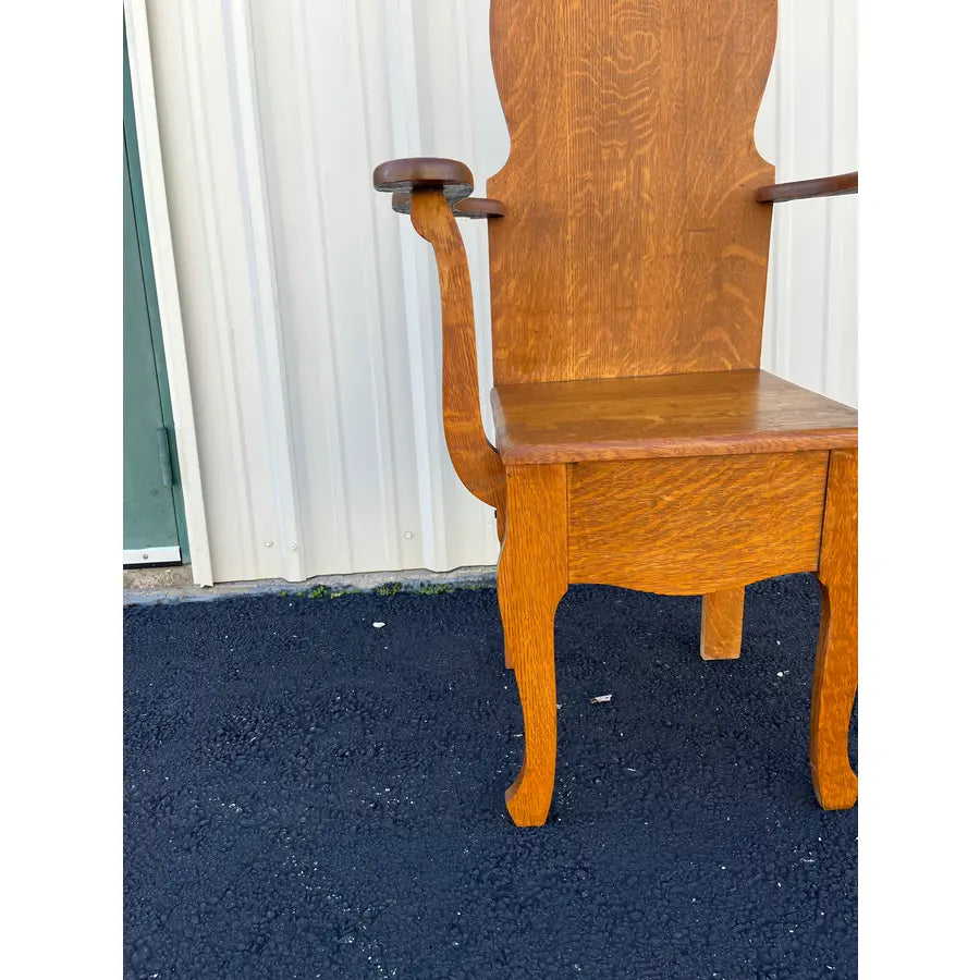 Antique Tall Tiger Oak Hall Seat With Mirror