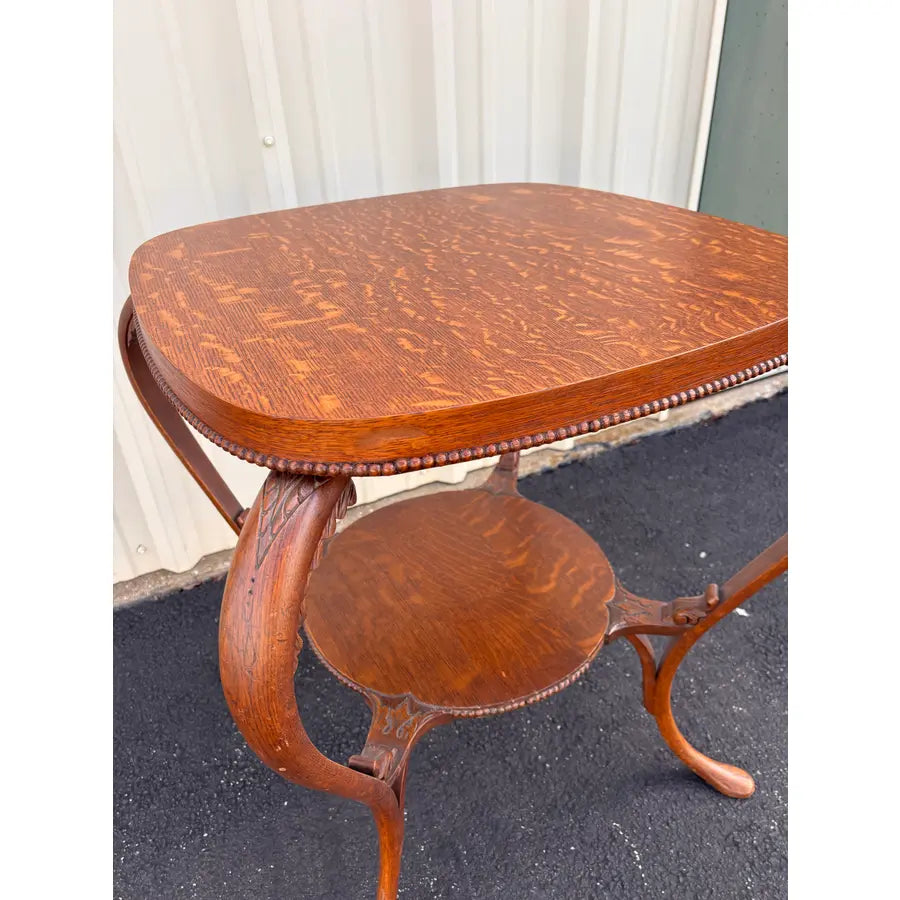 Antique Tiger Oak Lamp End Table