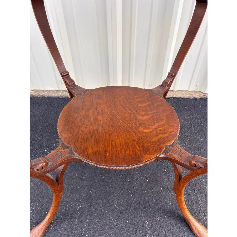 Antique Tiger Oak Lamp End Table