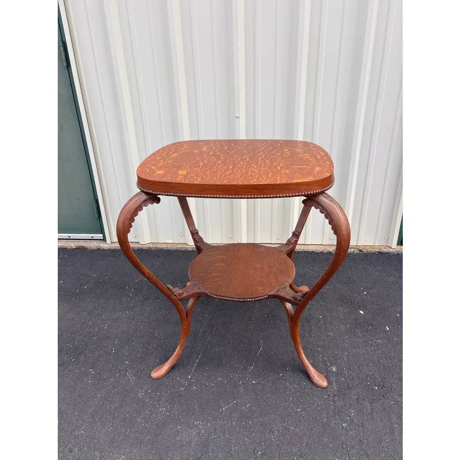 Antique Tiger Oak Lamp End Table