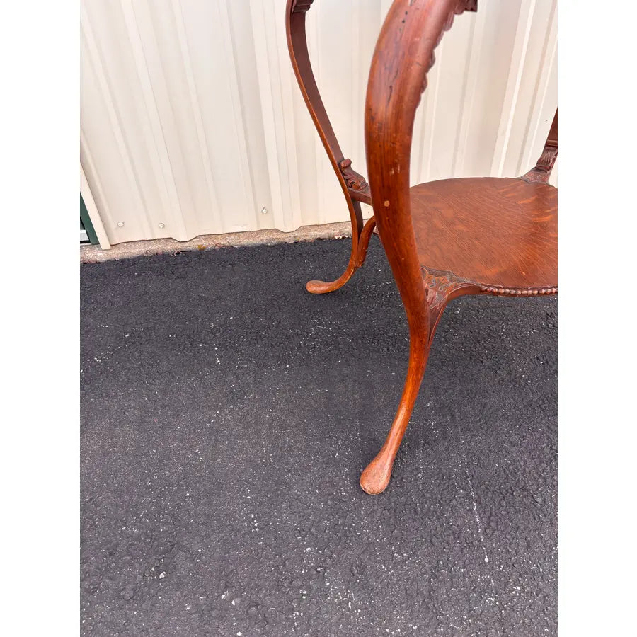 Antique Tiger Oak Lamp End Table