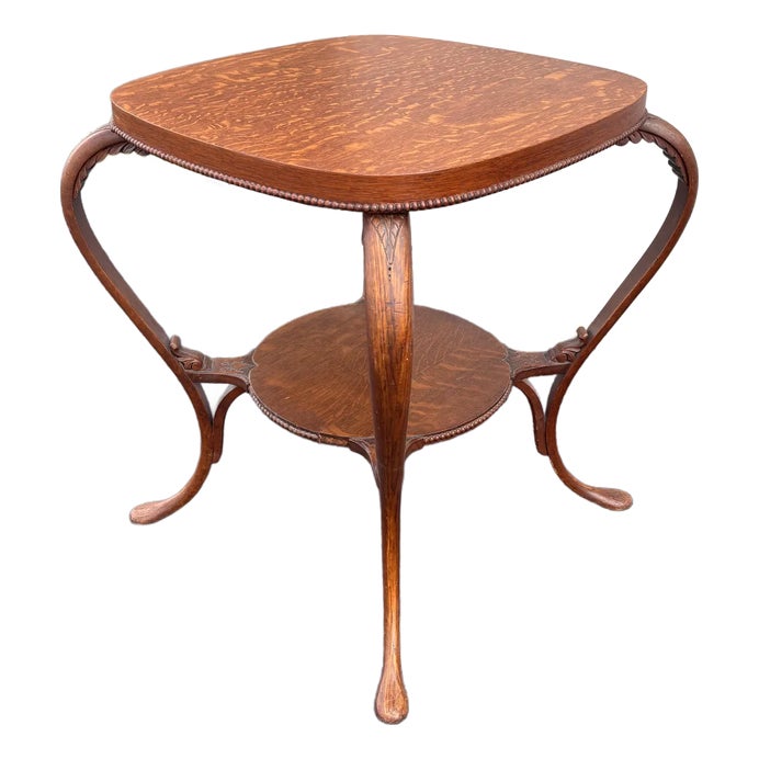Antique Tiger Oak Lamp End Table