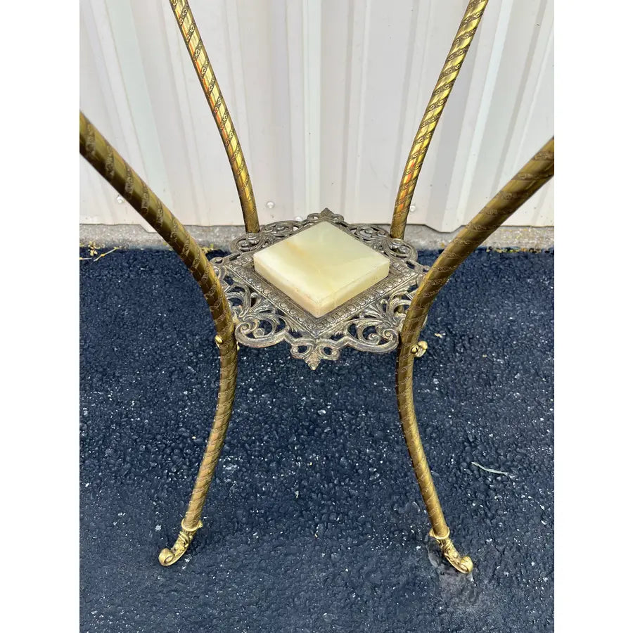 Antique Two-Tier Art Nouveau Brass and Onyx Planter Stand With Gallery