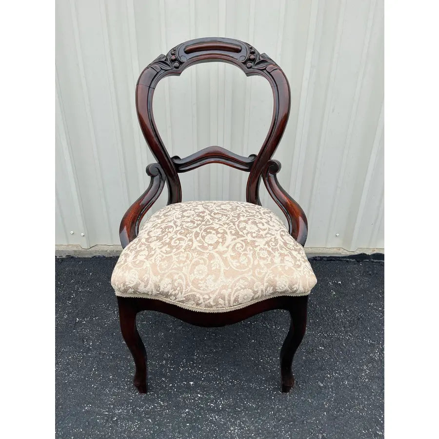 Antique Victorian American Balloon Back Mahogany Dining Chairs- Set of 4