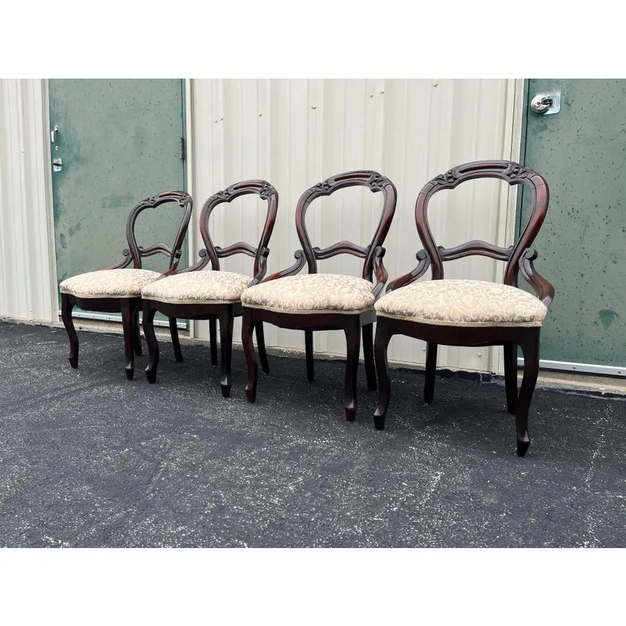 Antique Victorian American Balloon Back Mahogany Dining Chairs- Set of 4
