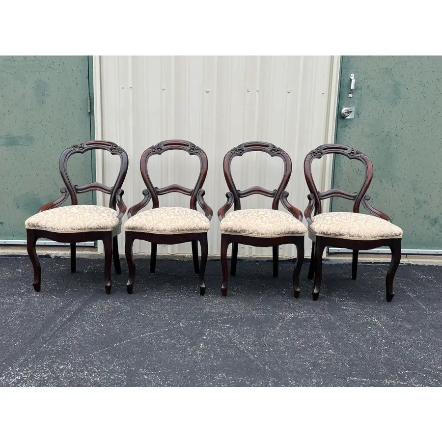 Antique Victorian American Balloon Back Mahogany Dining Chairs- Set of 4