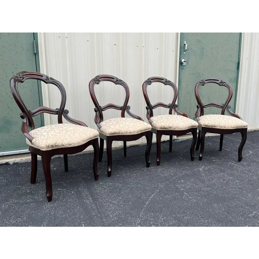 Antique Victorian American Balloon Back Mahogany Dining Chairs- Set of 4