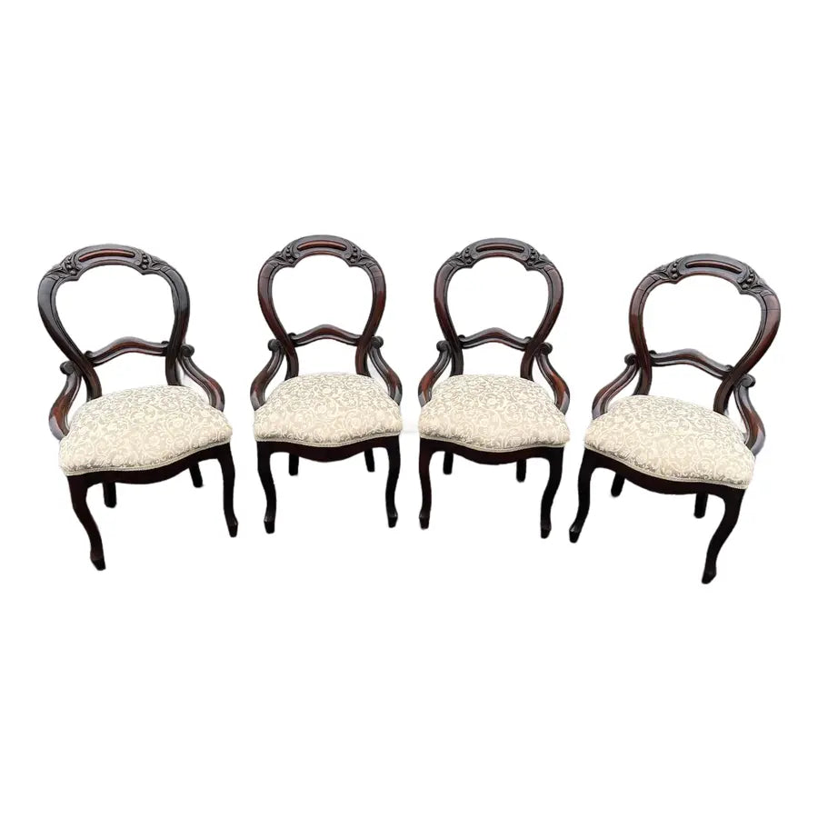 Antique Victorian American Balloon Back Mahogany Dining Chairs- Set of 4