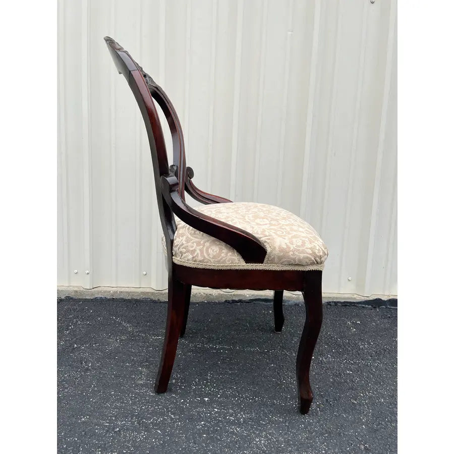 Antique Victorian American Balloon Back Mahogany Dining Chairs- Set of 4