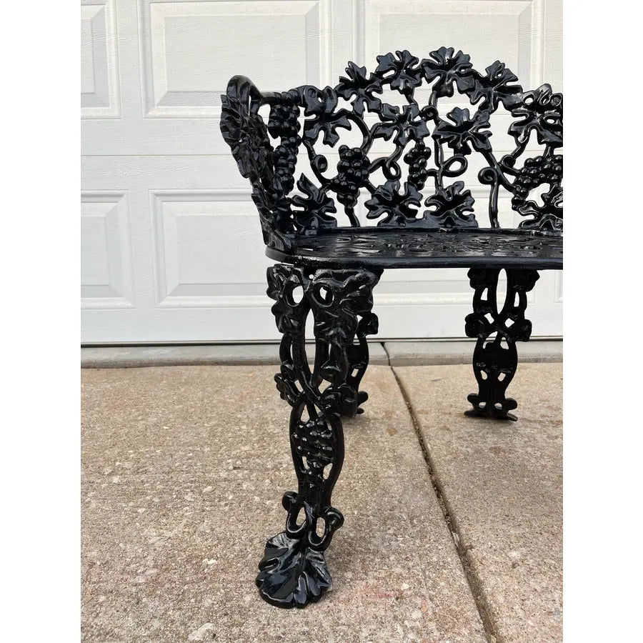 Antique Victorian Cast Iron Grapevine and Leaf Garden Table and Chairs - Set of 3