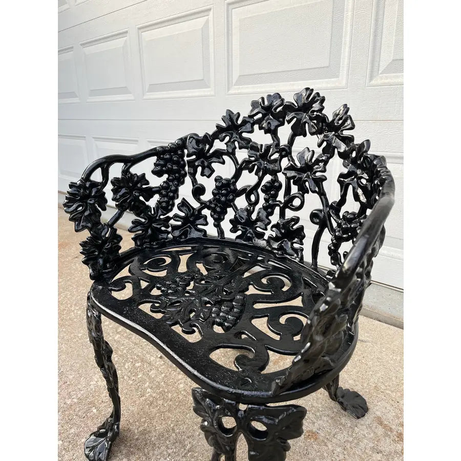 Antique Victorian Cast Iron Grapevine and Leaf Garden Table and Chairs - Set of 3