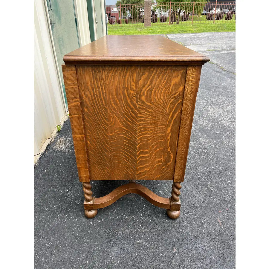 Antique Victorian Quartersawn Oak Barley Twist Sideboard Buffet