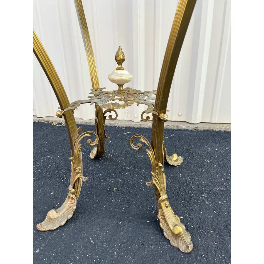 Art Nouveau Onyx and Brass Planter Stand With Polished Finials