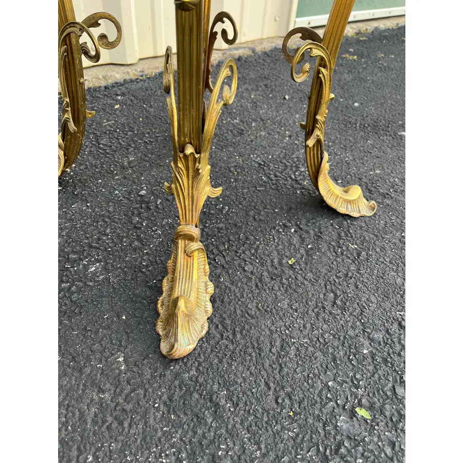 Art Nouveau Onyx and Brass Planter Stand With Polished Finials