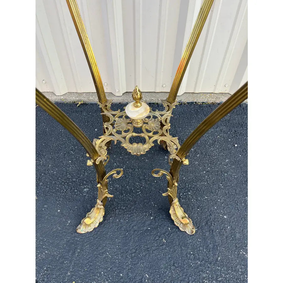 Art Nouveau Onyx and Brass Planter Stand With Polished Finials