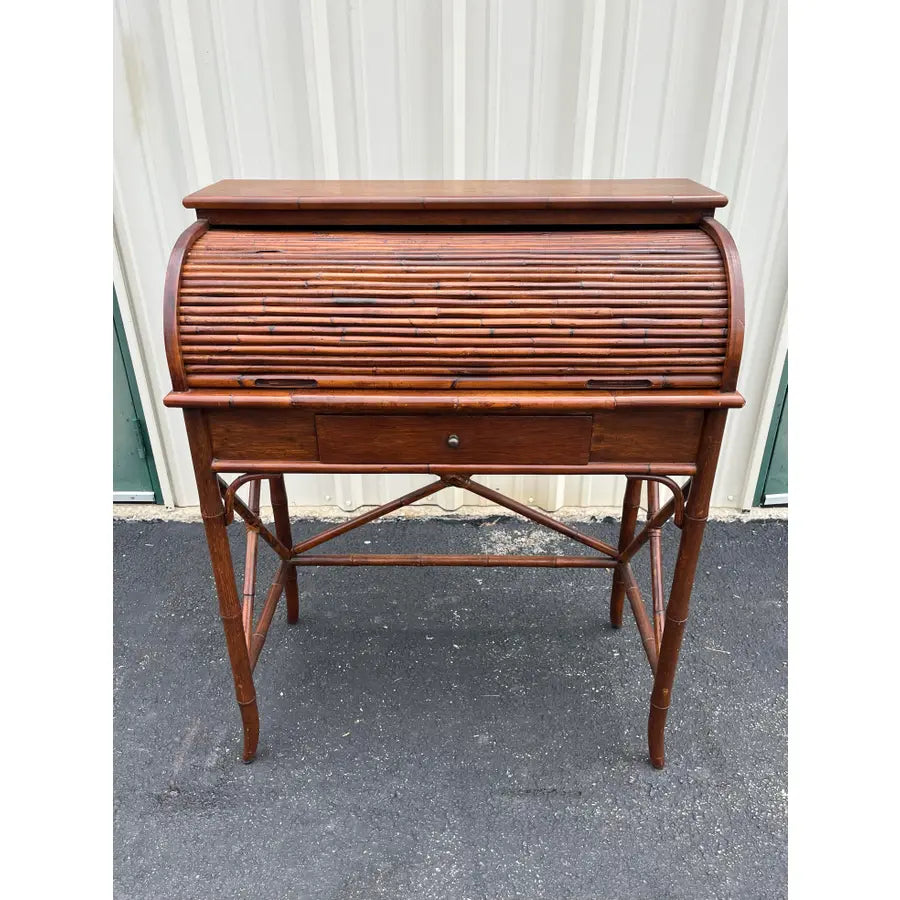 Asian Style Burnt Bamboo Roll Top Desk