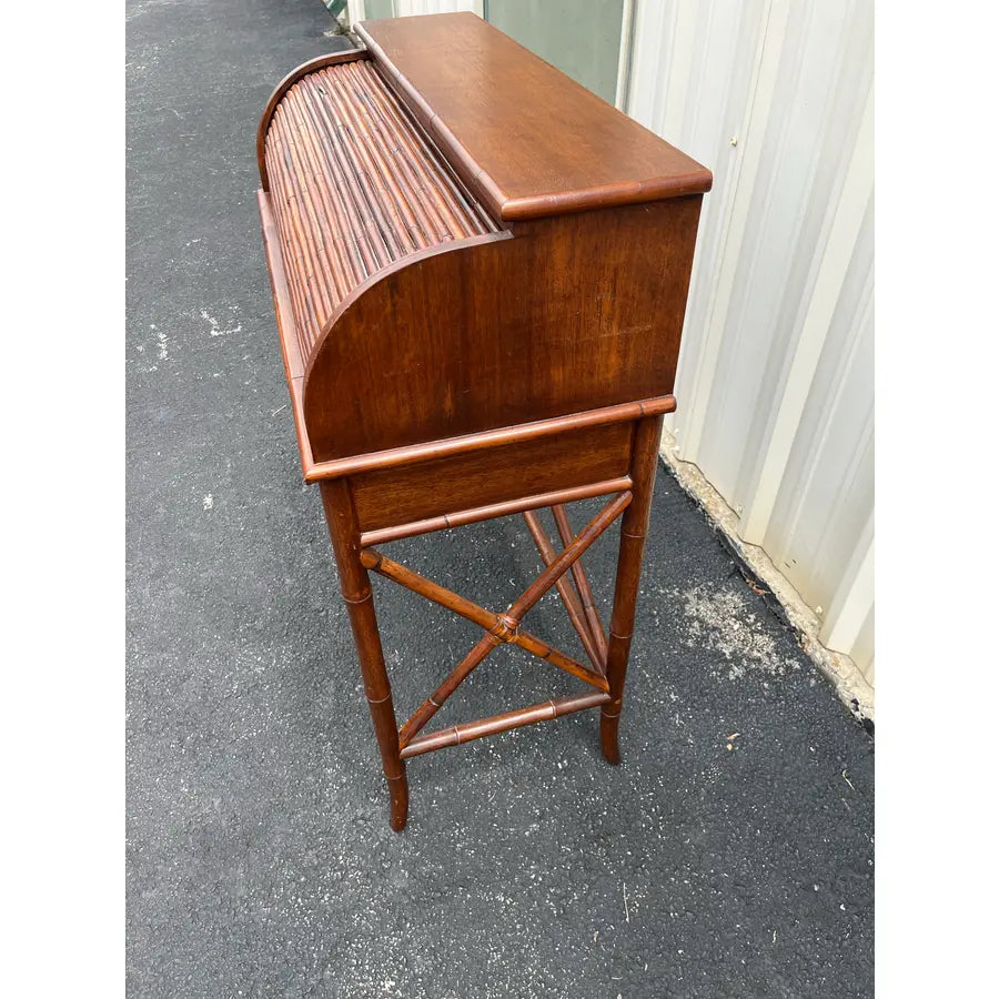 Asian Style Burnt Bamboo Roll Top Desk
