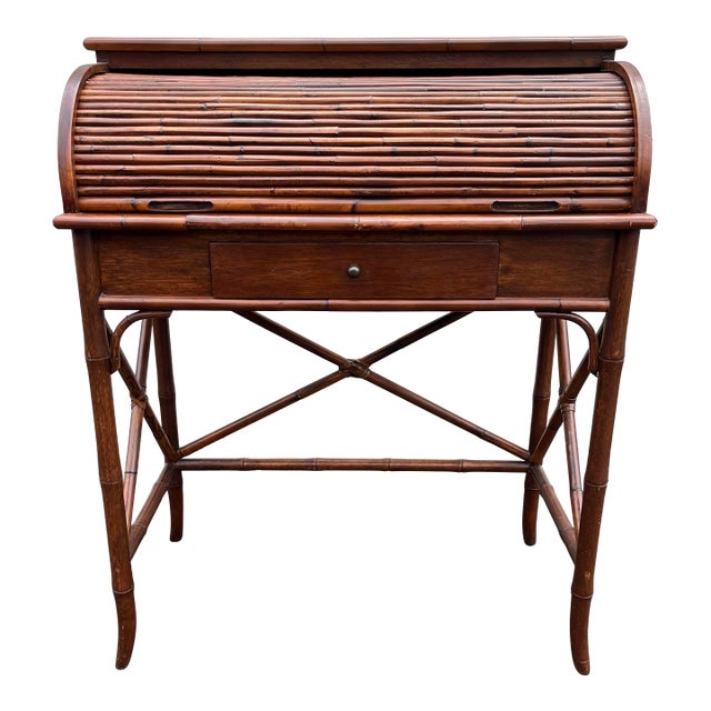 Asian Style Burnt Bamboo Roll Top Desk