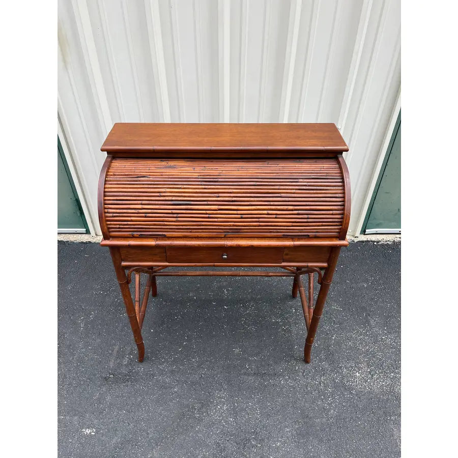 Asian Style Burnt Bamboo Roll Top Desk
