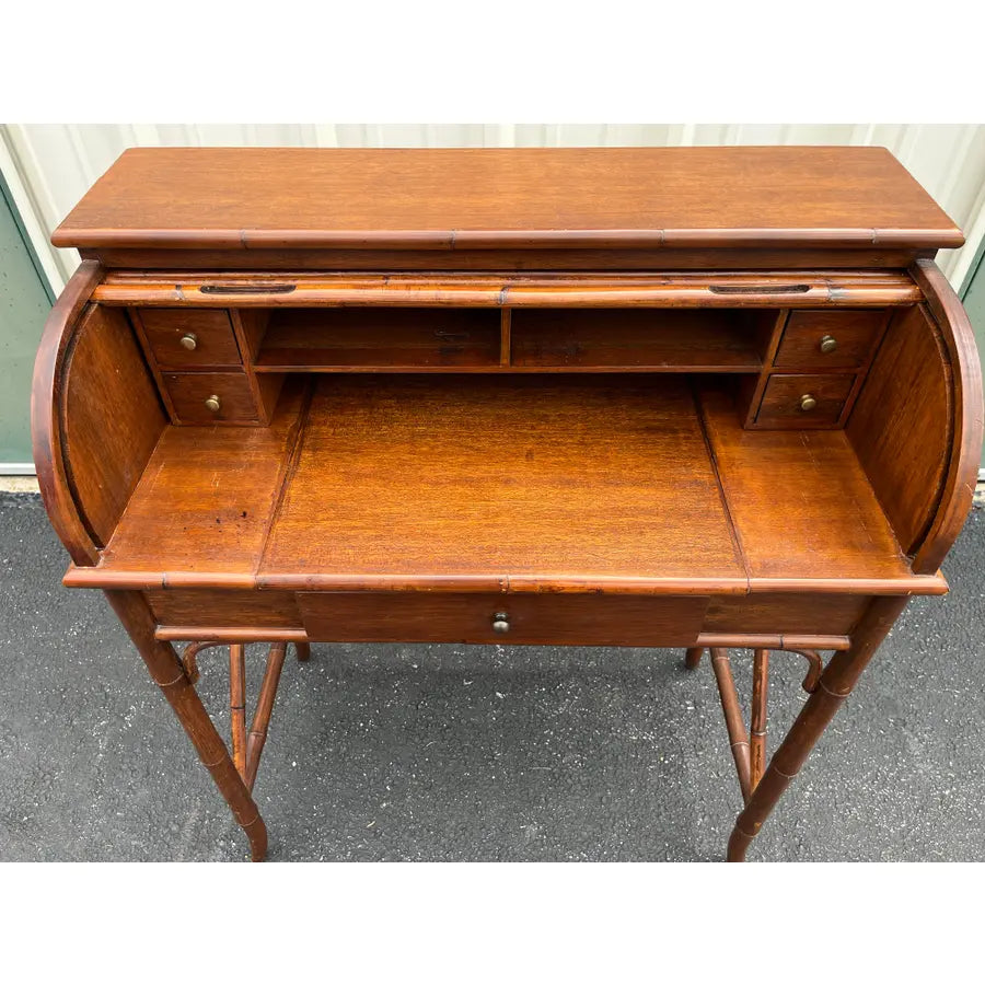 Asian Style Burnt Bamboo Roll Top Desk