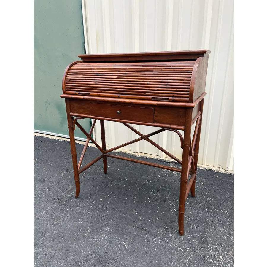 Asian Style Burnt Bamboo Roll Top Desk