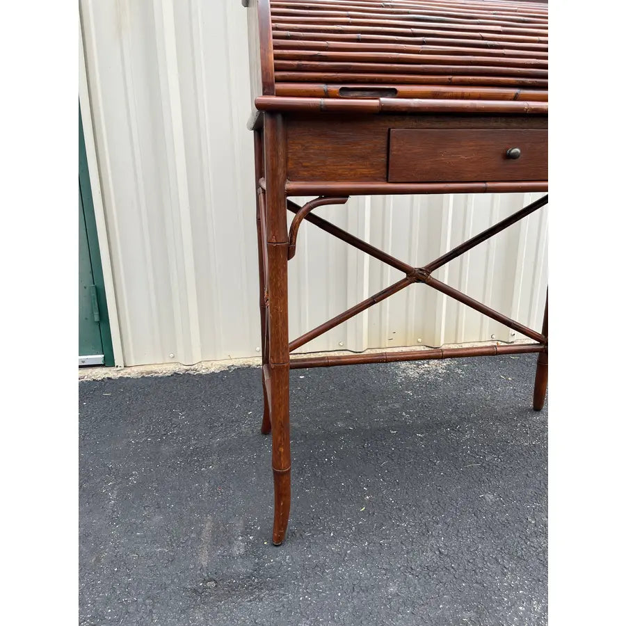 Asian Style Burnt Bamboo Roll Top Desk