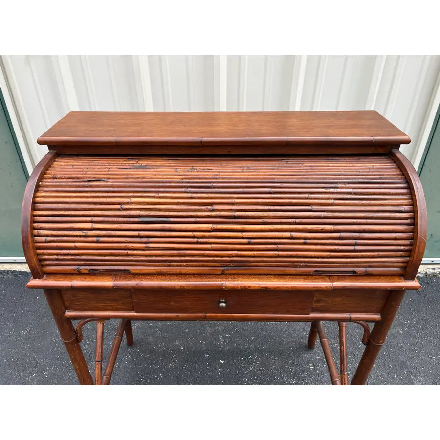 Asian Style Burnt Bamboo Roll Top Desk