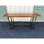 Baker Furniture Wrought Iron and Rustic Pine Sofa Console Table