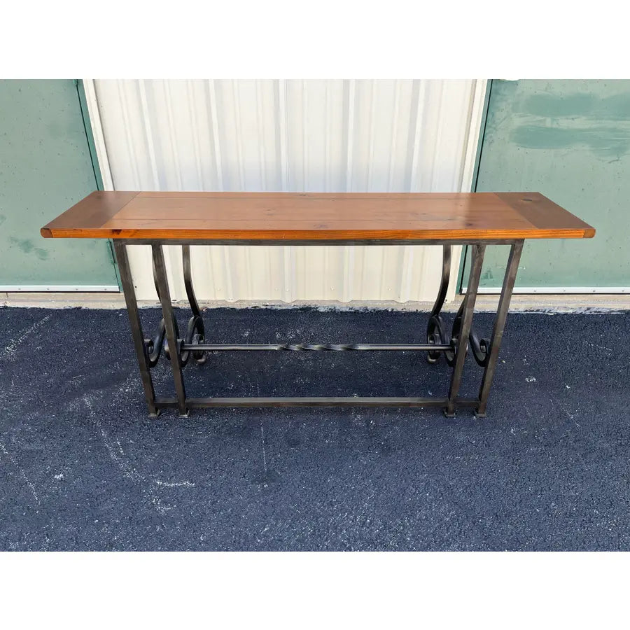 Baker Furniture Wrought Iron and Rustic Pine Sofa Console Table