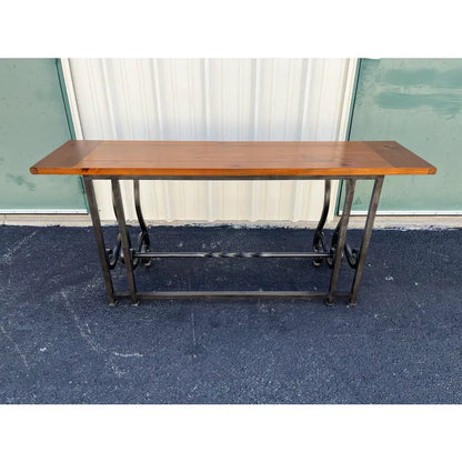 Baker Furniture Wrought Iron and Rustic Pine Sofa Console Table