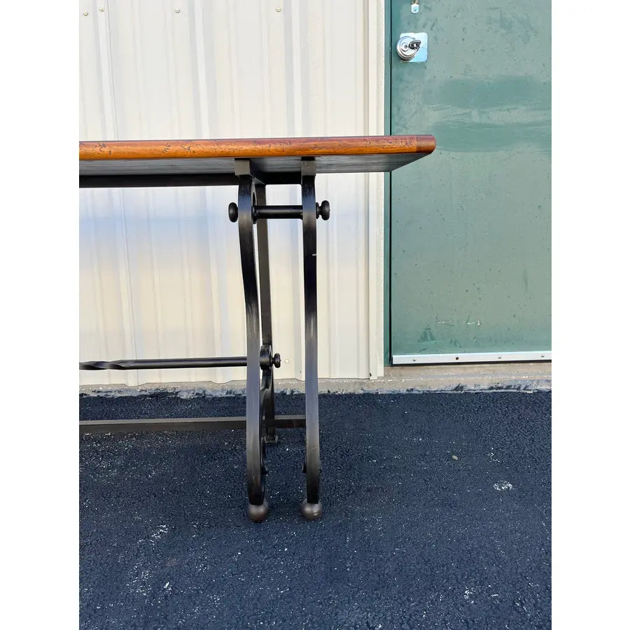 Baker Furniture Wrought Iron and Rustic Pine Sofa Console Table
