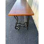 Baker Furniture Wrought Iron and Rustic Pine Sofa Console Table