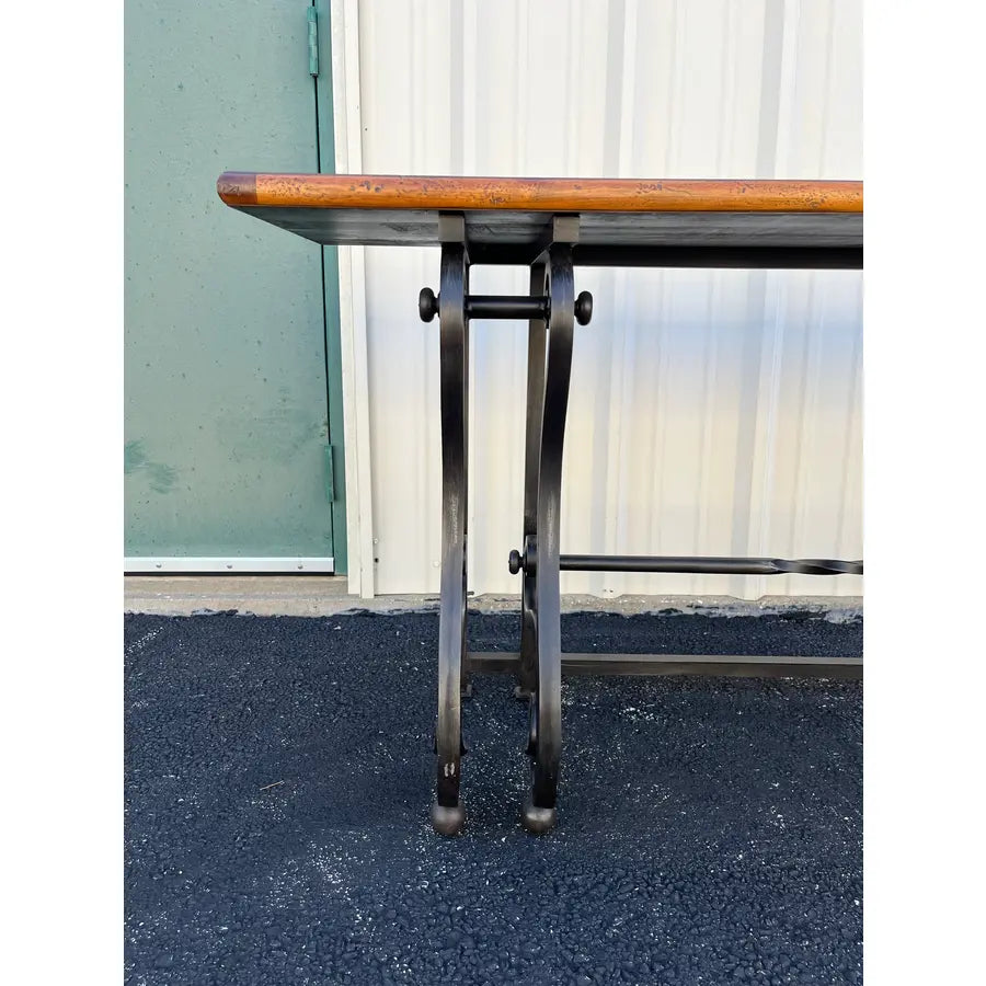 Baker Furniture Wrought Iron and Rustic Pine Sofa Console Table