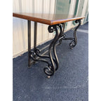 Baker Furniture Wrought Iron and Rustic Pine Sofa Console Table