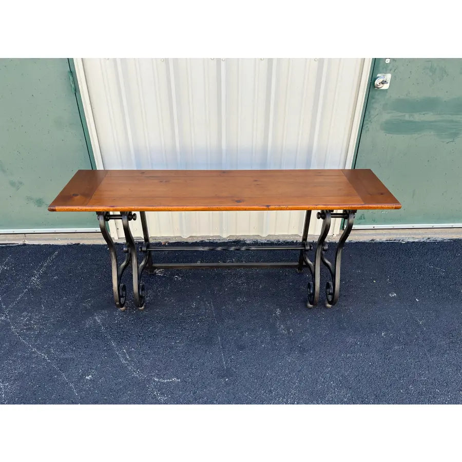 Baker Furniture Wrought Iron and Rustic Pine Sofa Console Table