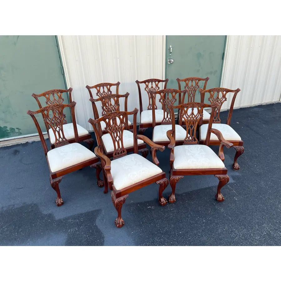 Ball and Claw Foot Chippendale Mahogany Dining Chairs- Set of 10- Circa 1980