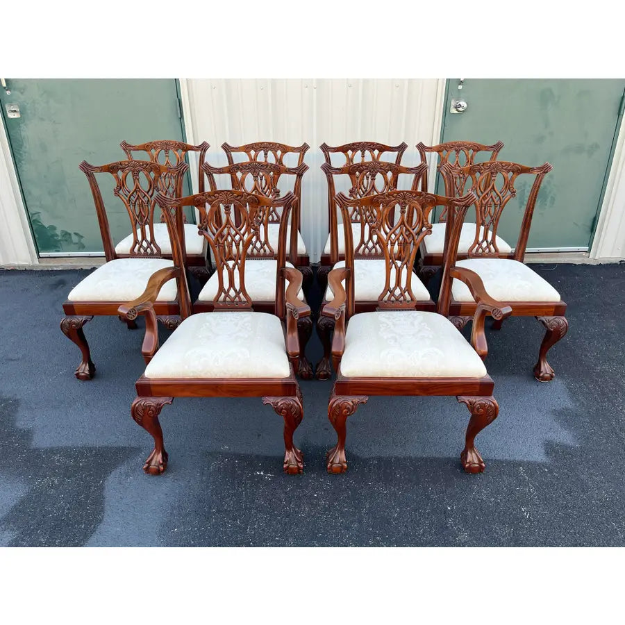 Ball and Claw Foot Chippendale Mahogany Dining Chairs- Set of 10- Circa 1980