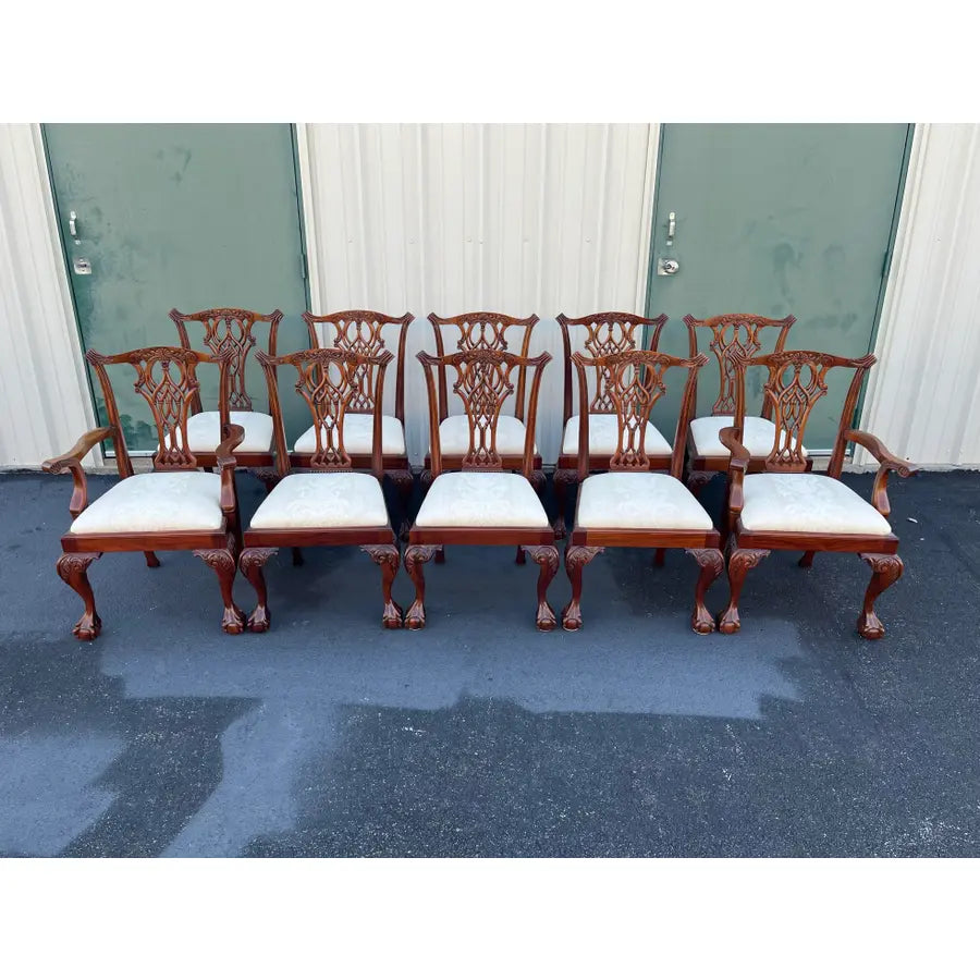 Ball and Claw Foot Chippendale Mahogany Dining Chairs- Set of 10- Circa 1980