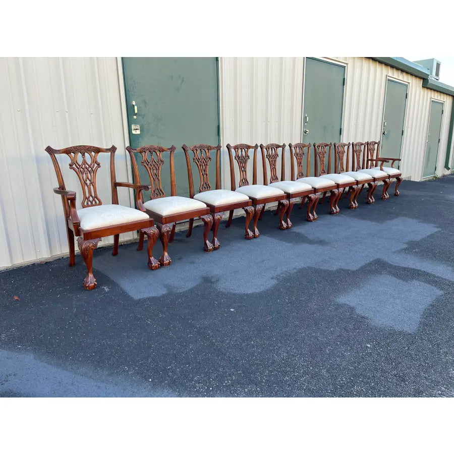 Ball and Claw Foot Chippendale Mahogany Dining Chairs- Set of 10- Circa 1980