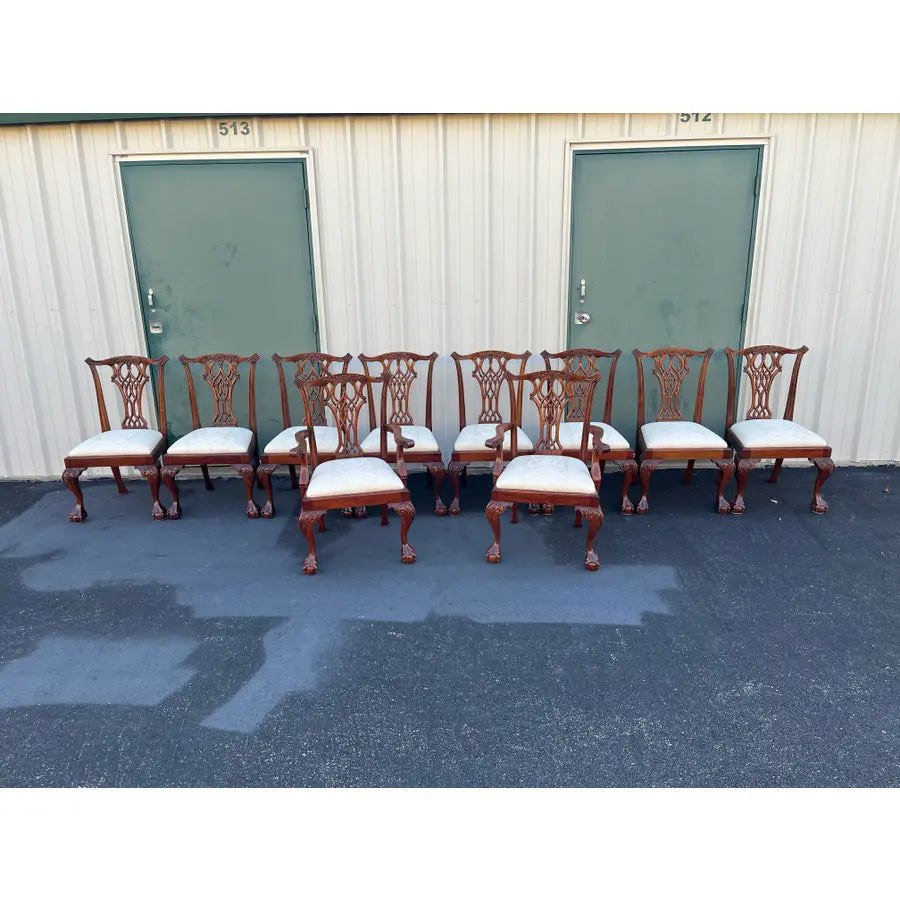 Ball and Claw Foot Chippendale Mahogany Dining Chairs- Set of 10- Circa 1980