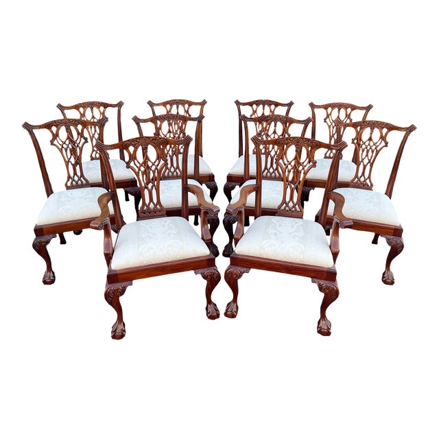 Ball and Claw Foot Chippendale Mahogany Dining Chairs- Set of 10- Circa 1980